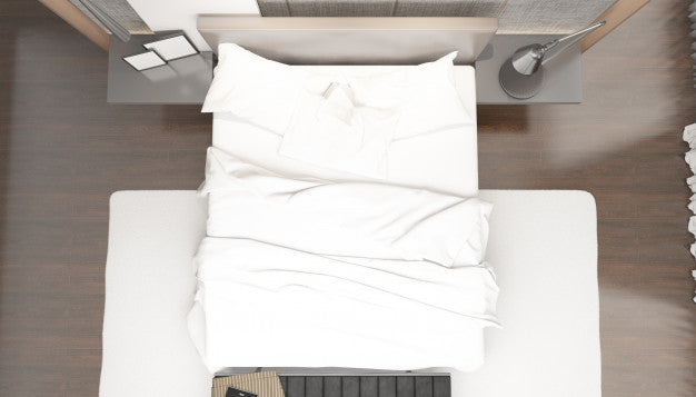 Free Realistic Bright Modern Double Bedroom With Furniture On Top View Psd