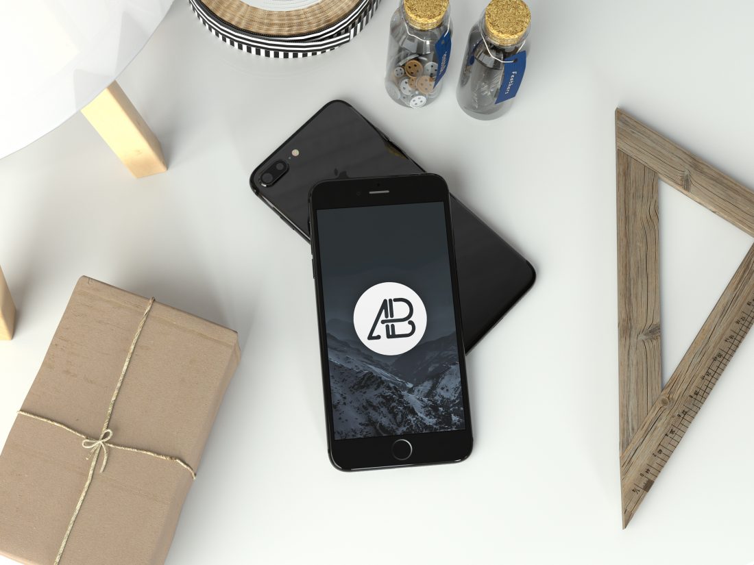 Free Realistic Jet Black Iphone 7 Plus Mockup