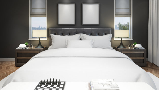 Free Realistic Modern Double Bedroom With Furniture And A Frame Psd