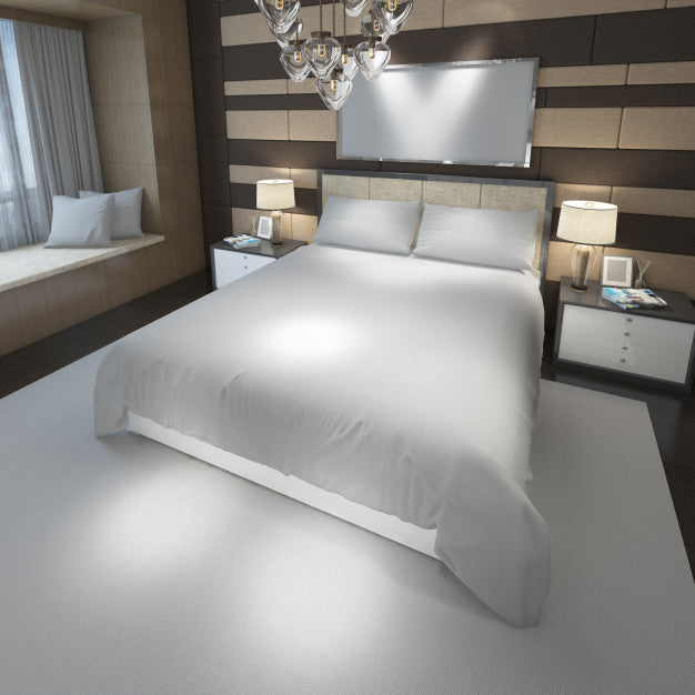 Free Realistic Modern Double Bedroom With Furniture And A Frame Psd