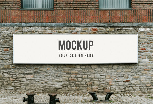 Free Rectangular Public Signage Mockup On A Brick Wall Psd