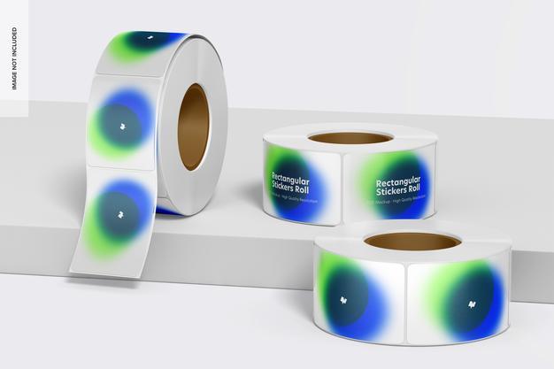 Free Rectangular Stickers Roll Set Mockup Psd