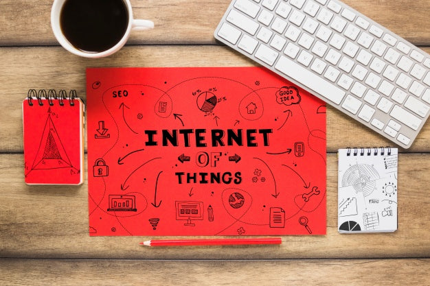 Free Red Paper Mockup With Internet Of Things Concept Psd