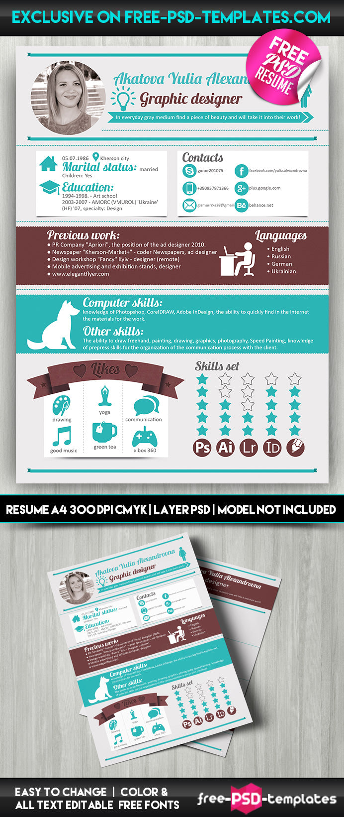 Free Resume Designer – Resume / Cv Template In Psd