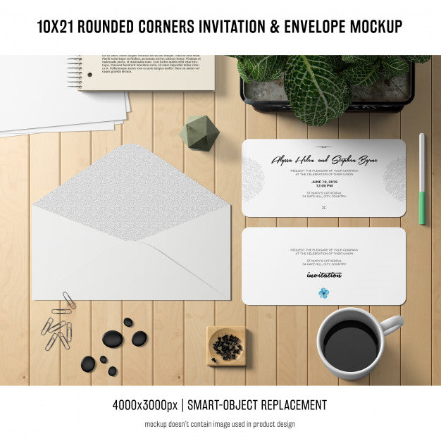 Free Rounded Corners Invitation And Envelope Mockup Psd