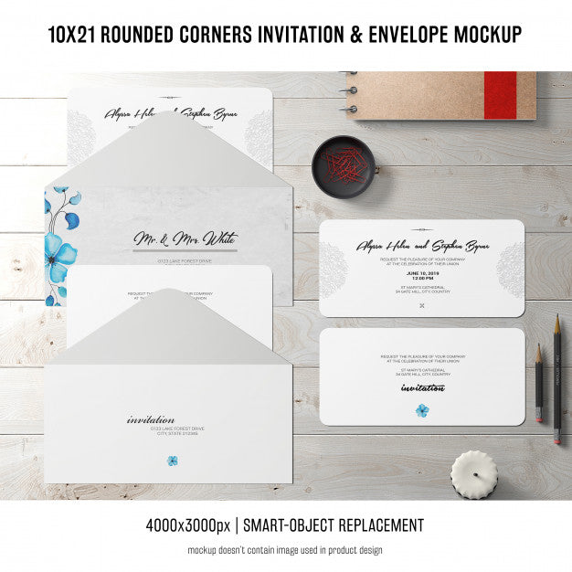 Free Rounded Corners Invitation And Envelope Mockup Psd
