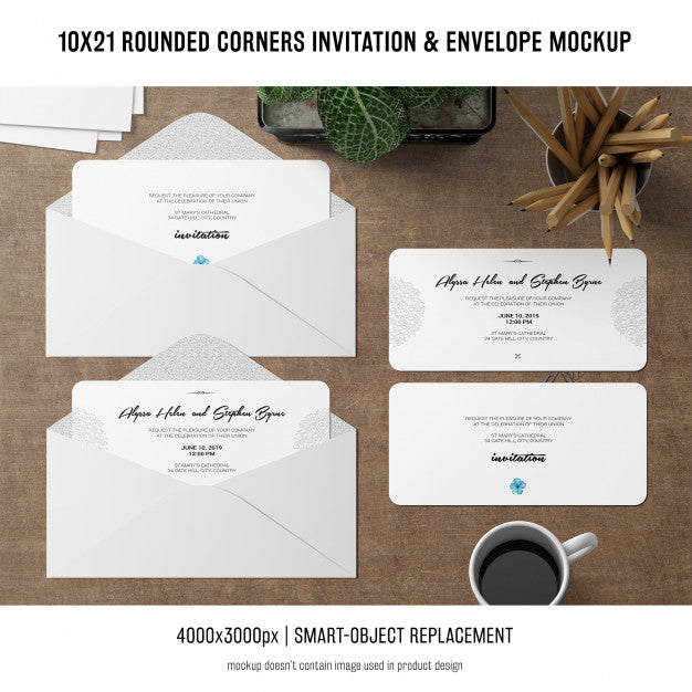 Free Rounded Corners Invitation And Envelope Mockup Psd