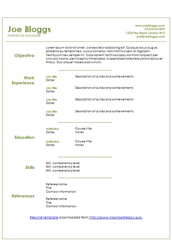 Free Sage Green Text Only CV Resume Template in Microsoft Word (DOCX) Format