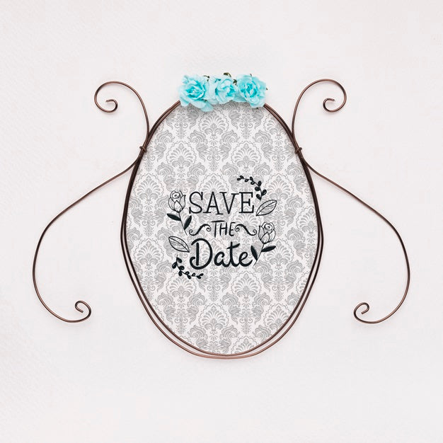 Free Save The Date Mock-Up Vintage Frame With Flowers Psd