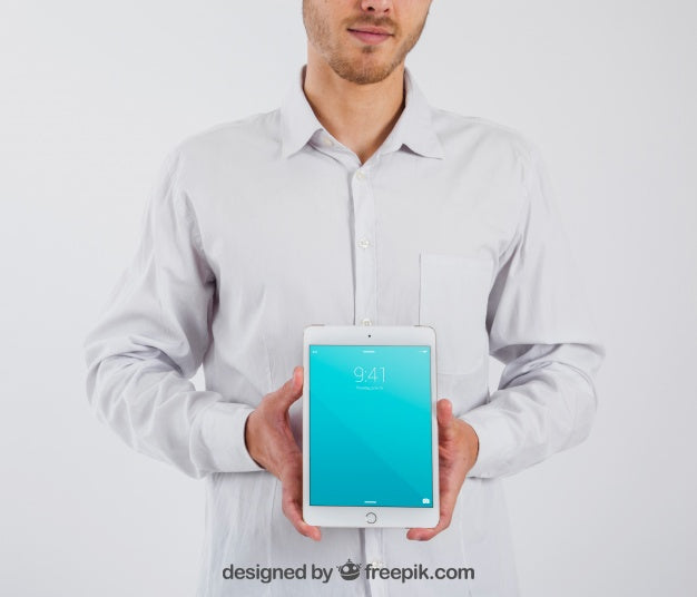 Free Smart Businessman Holding Tablet Psd