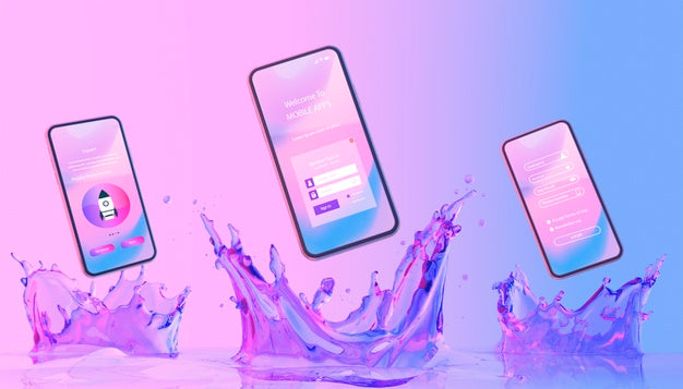 Free Smartphone With Login Page And Colorful Liquid Background Psd