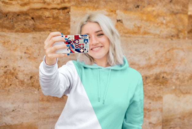 Free Smiley Girl With Hoodie Taking Selfie Psd