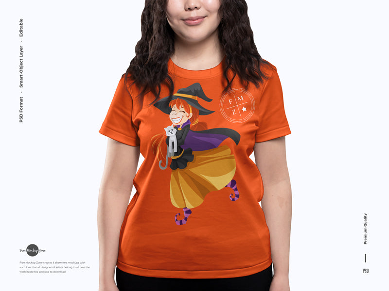 Free Smiling Girl Wearing T-Shirt Mockup
