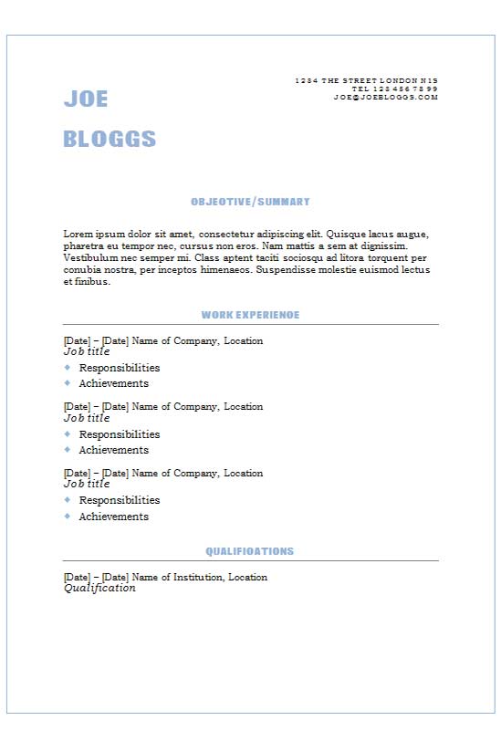 Free Soft Blue Typography CV Resume Template in Microsoft Word (DOCX) Format