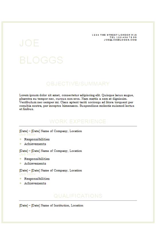 Free Smart Soft Green Text Only CV Resume Template in Microsoft Word (DOCX) Format