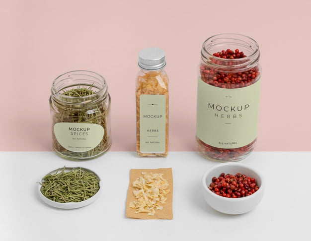 Free Spices With Label Mock-Up Assortment Psd