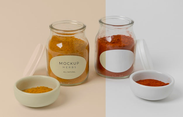 Free Spices With Label Mock-Up Composition Psd