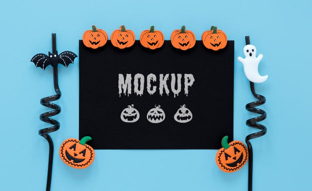Free Spooky Arrangement With Straws Mock-Up Psd