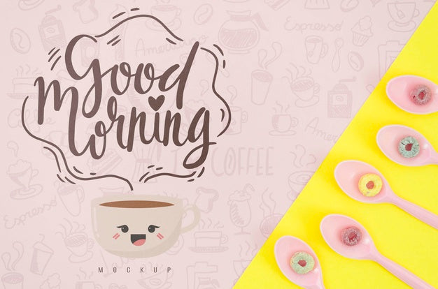 Free Spoons With Colorful Cereals And Good Morning Message Psd