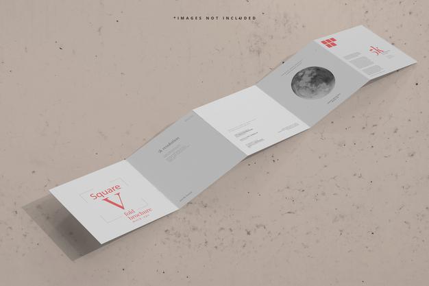 Free Square Five Fold Brochure Mockup Psd