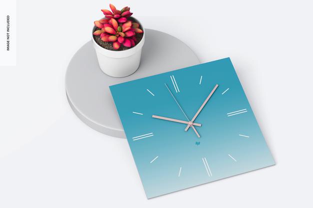 Free Square Wall Clock Mockup, Top View Psd