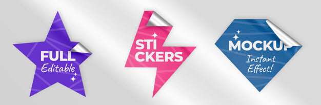 Free Star Bolt And Diamond Stickers Mockup Psd