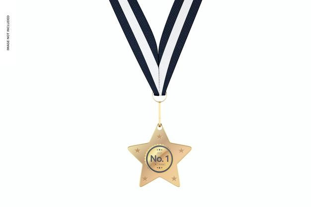 Free Star Competition Medal With Ribbon Mockup, Hanging Psd