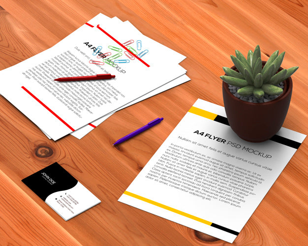 Free Stationery Concept With A4 Flyer Mockup Psd