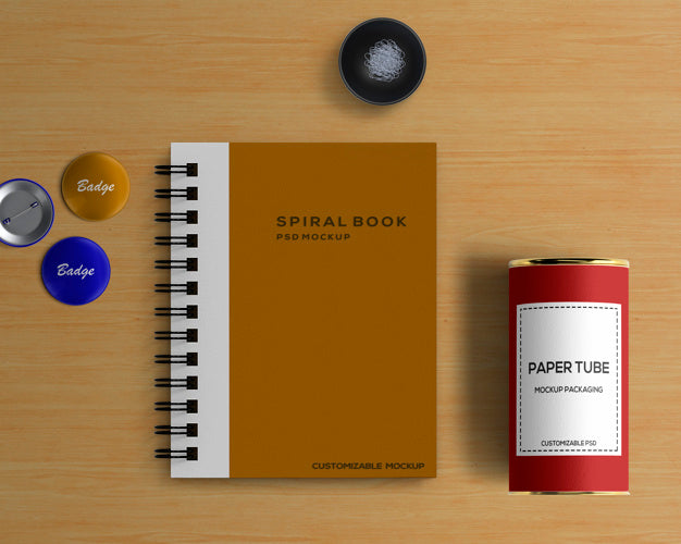 Free Stationery Concept With Spiral Book Mockup Psd