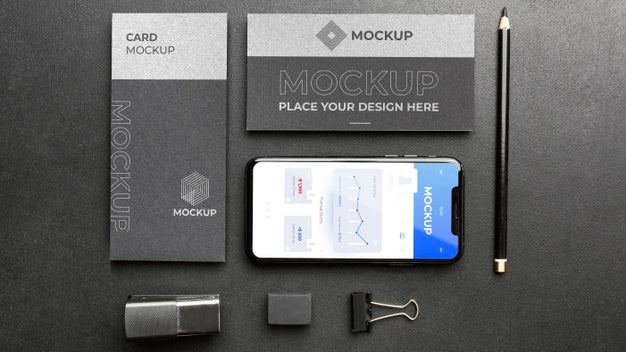 Free Stationery Mock-Up On Dark Concrete Psd