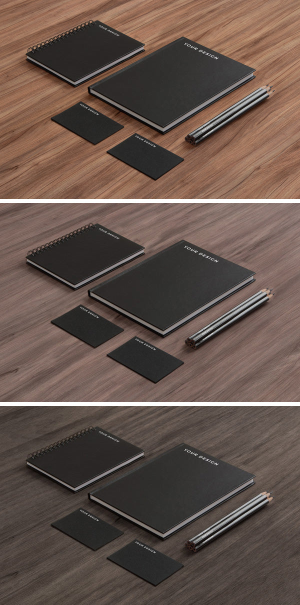 Free Stationery Mockup – Black Paper On Wood
