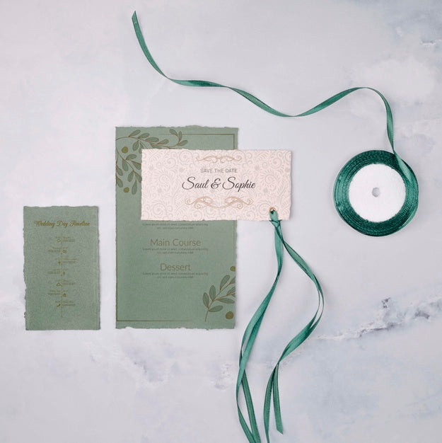 Free Stationery Wedding Invitation And Ribbon Psd