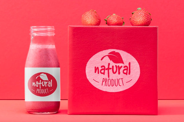 Free Strawberry Smoothie Mock-Up Psd