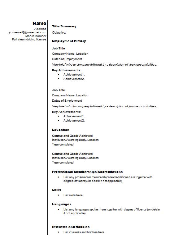 Free Stylish Text OnlyCV Resume Template in Microsoft Word (DOCX) Format