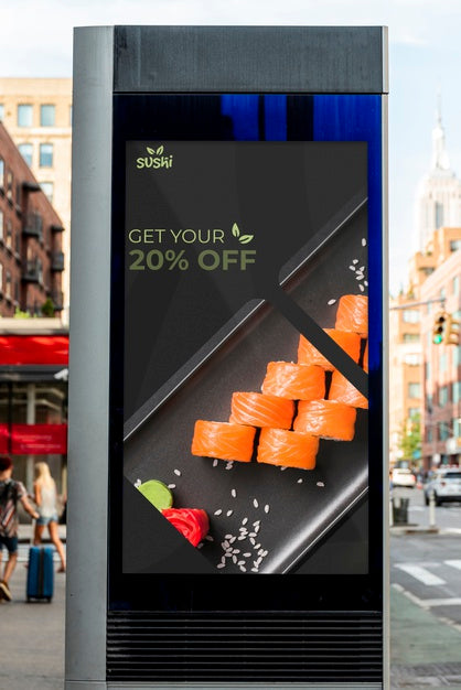 Free Sushi Discount Billboard Mock-Up Psd