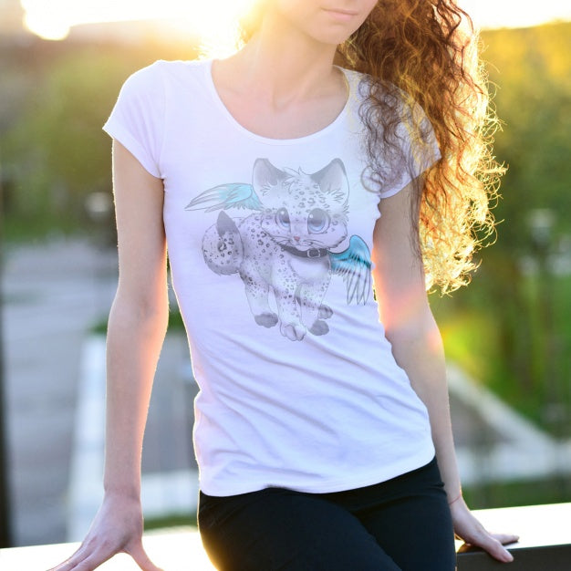Free Young Woman Wearing a Womens T-Shirt Mockup