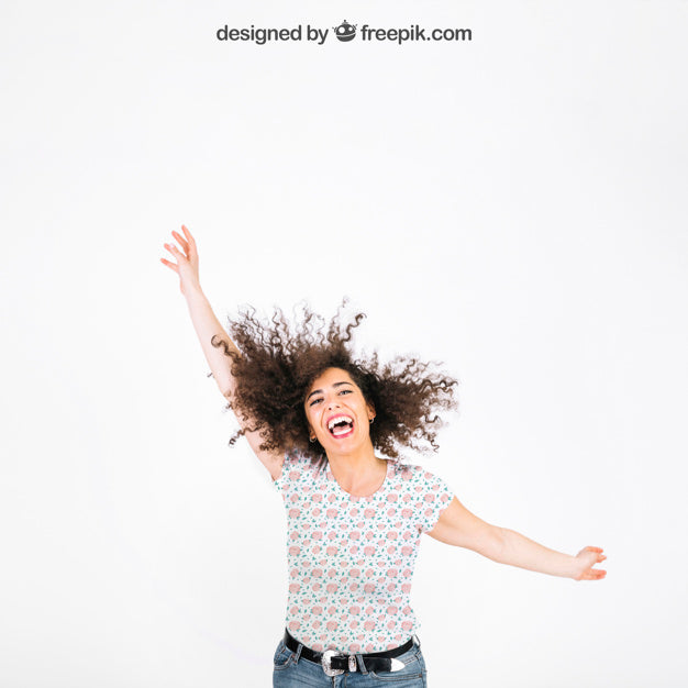 Free T Shirt Mockup With Cheerful Woman Psd