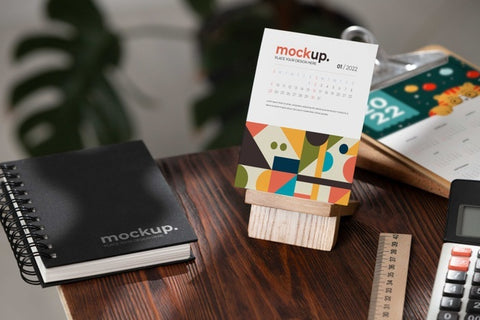 Free Table Display With Calendar Mockup In Real Life Psd