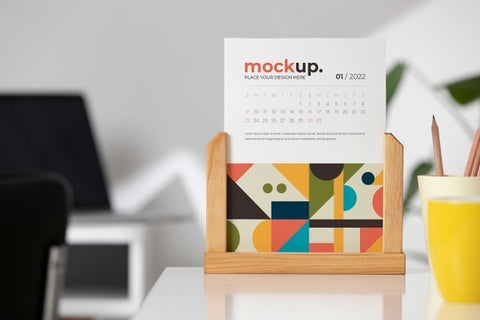 Free Table Display With Calendar Mockup In Real Life Psd