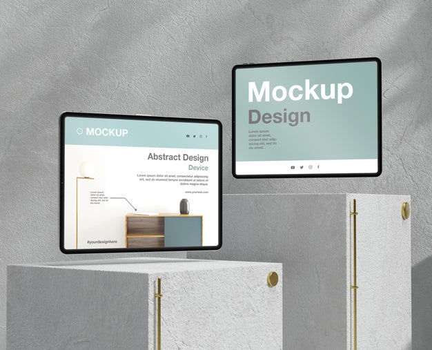Free Tablet Mock-Up Assortment With Stone And Metallic Elements Psd