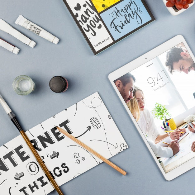 Free Tablet PSD Mockup on Desk