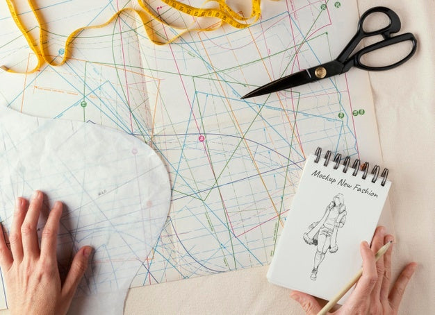 Free Tailor Scene With Notebook Mockup Psd