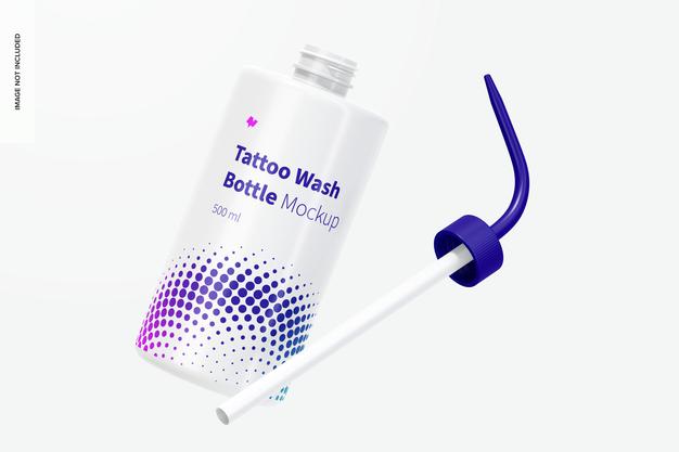 Free Tattoo Wash Bottle Mockup, Falling Psd
