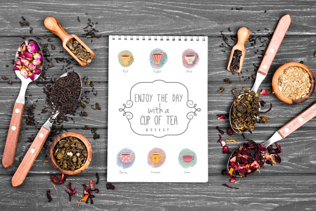 Free Tea Concept On Wooden Table Mock-Up Psd