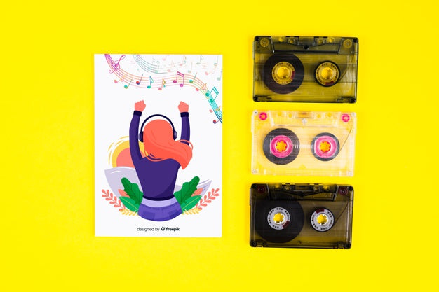 Free Three Aligned Music Tapes On Table Psd