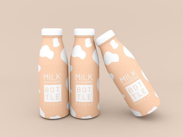 Free Three Ilk Bottle Packaging Mockup Psd