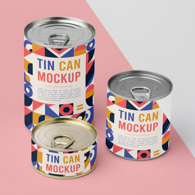 Free Tin Cans Arranged On Table Psd