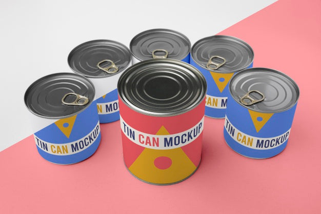 Free Tin Cans Arranged On Table Psd
