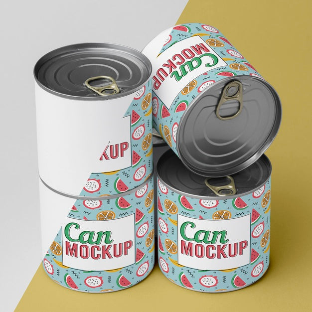 Free Tin Cans Arranged On Table Psd