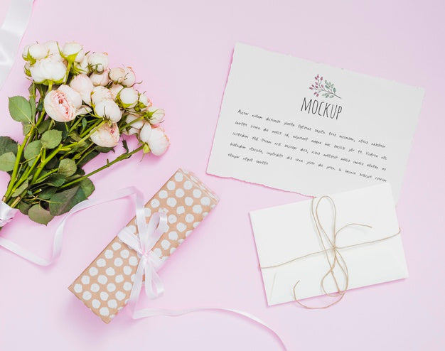 Free Top View Anniversary Gift With Flowers Psd